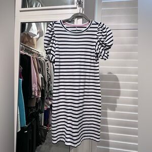 Lilly Pulitzer Navy and White Striped Puff Sleeve T Shirt Dress